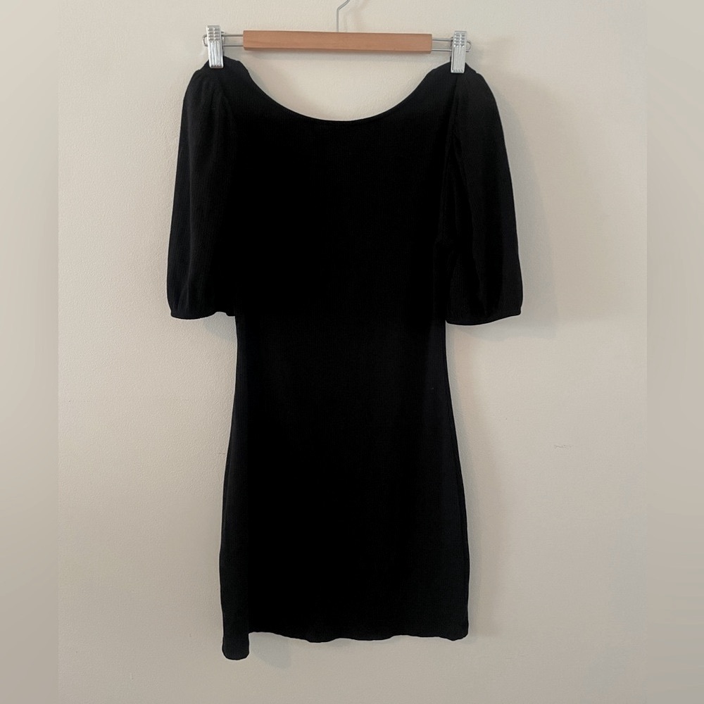 SUNDAY BEST ARITZIA BLACK Bodycon Mini Angel Dress with Puff Sleeves Medium - Picture 5 of 6